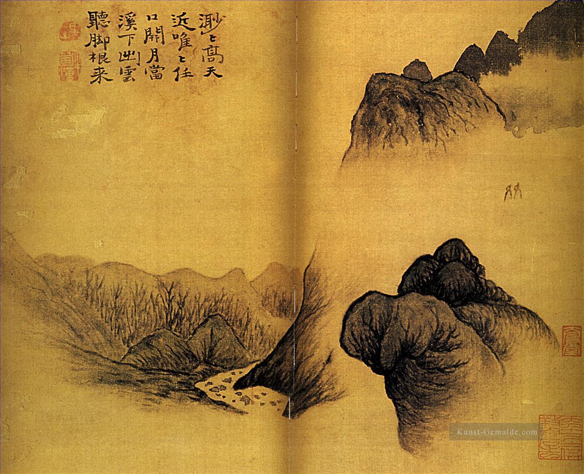 Shitao zwei Freunde im Mondschein 1695 Chinesische Malerei Ölgemälde